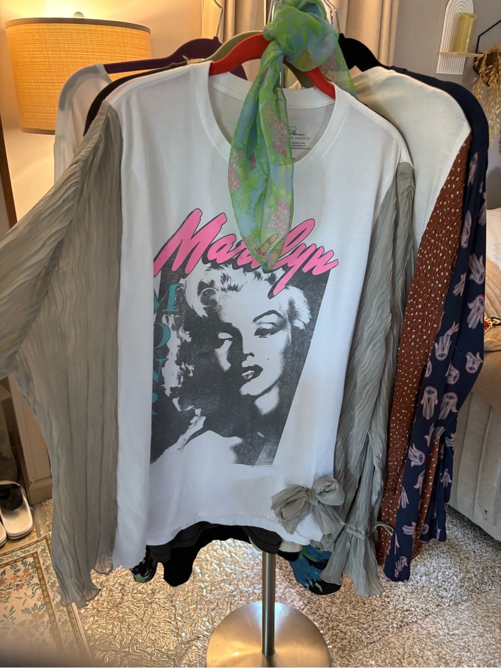 Marilyn Monroe handcrafted with Sheer Gray Sleeves oversized one of a kind